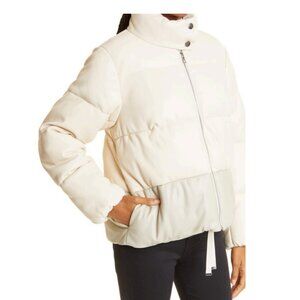Milly Sharon Vegan Leather Puffer Jacket in Ecru/Beige NWT Size Small
